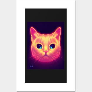 cat halloween neon Posters and Art